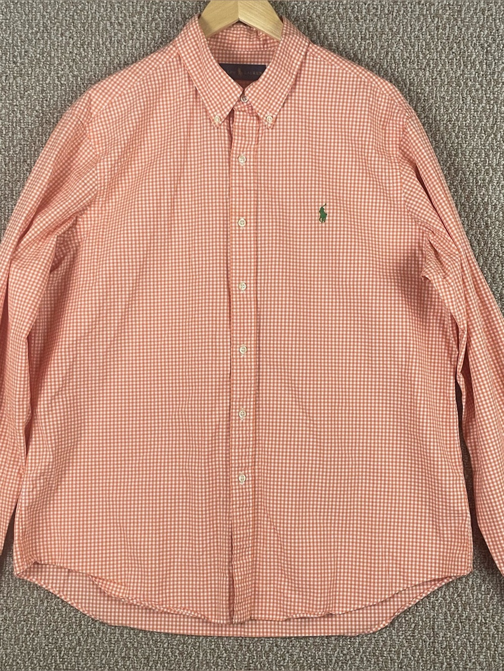 Polo Ralph Lauren Shirt Mens XL Cotton Button Orange Gingham Check Pony T554